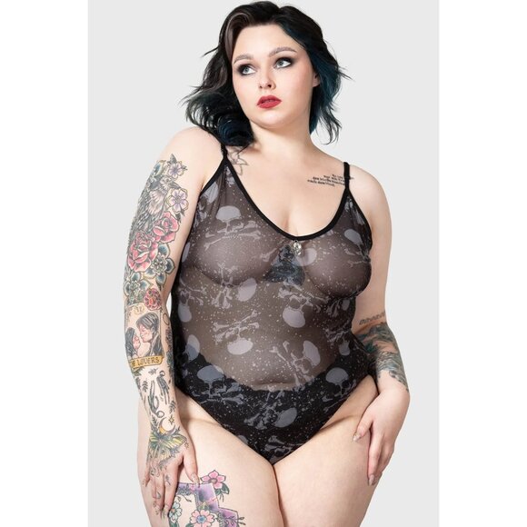 Killstar Contortion Bodysuit Plus Size 4XL Skulls Print Skull Accent Sheer Sexy - Picture 2 of 4